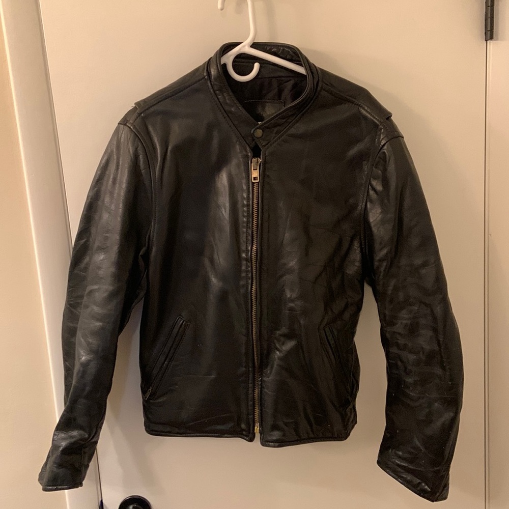 Men’s vintage café racer black leather jacket size 44 regular